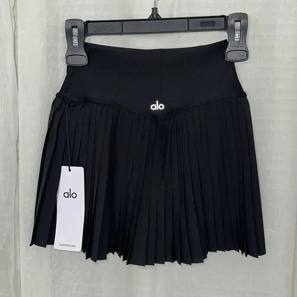 alo yoga XXS Black Pleated Grand Slam Tennis Skirt Built in Skort